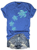 Womens Sea Turtle Watercolor Blue Print Casual T-Shirt