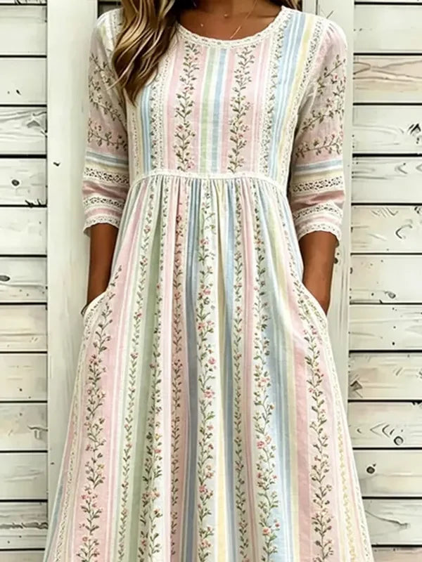 Women's Half Sleeve Summer As Picture Floral Printing Crew Neck Daily Going Out Casual Maxi H-Line Dress