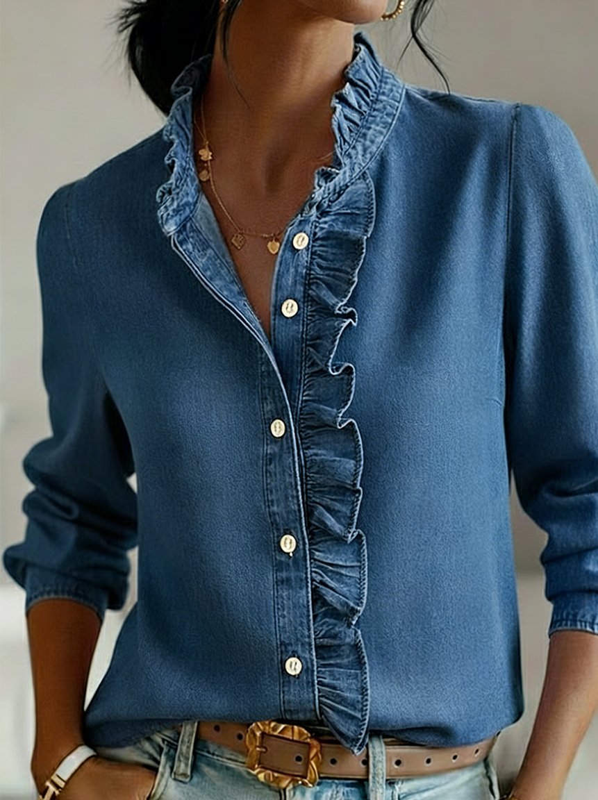 Plain Cotton-Blend Vintage Loose Shirt