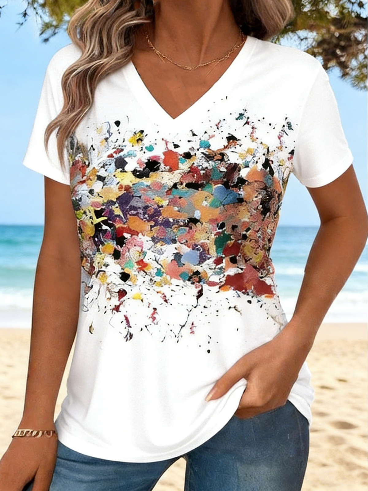 Casual Random Print Jersey T-Shirt