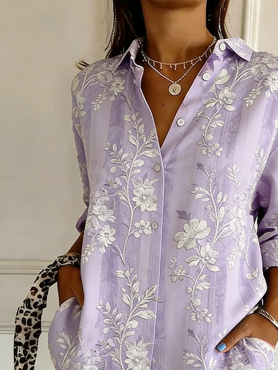 Floral Shirt Collar Elegant Loose Shirt