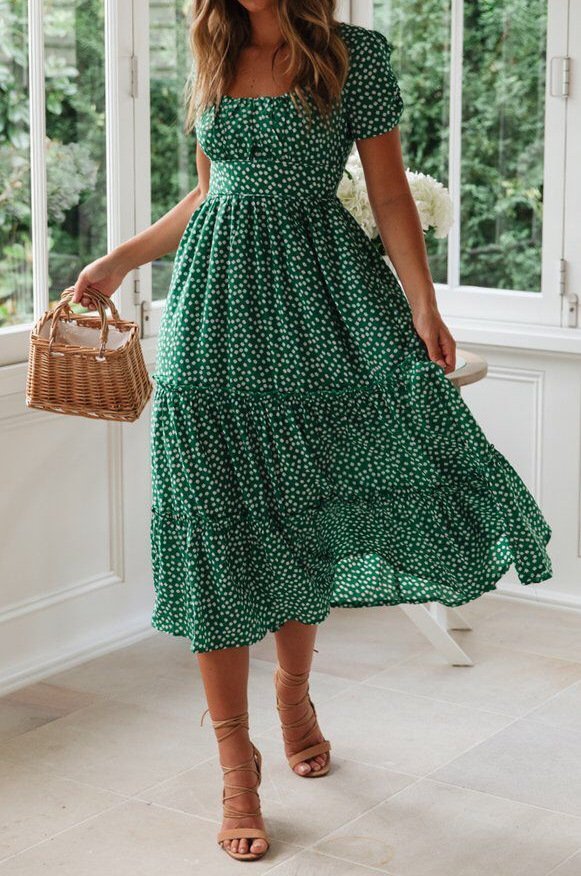 Vintage Ditsy Floral Regular Fit Dress With No