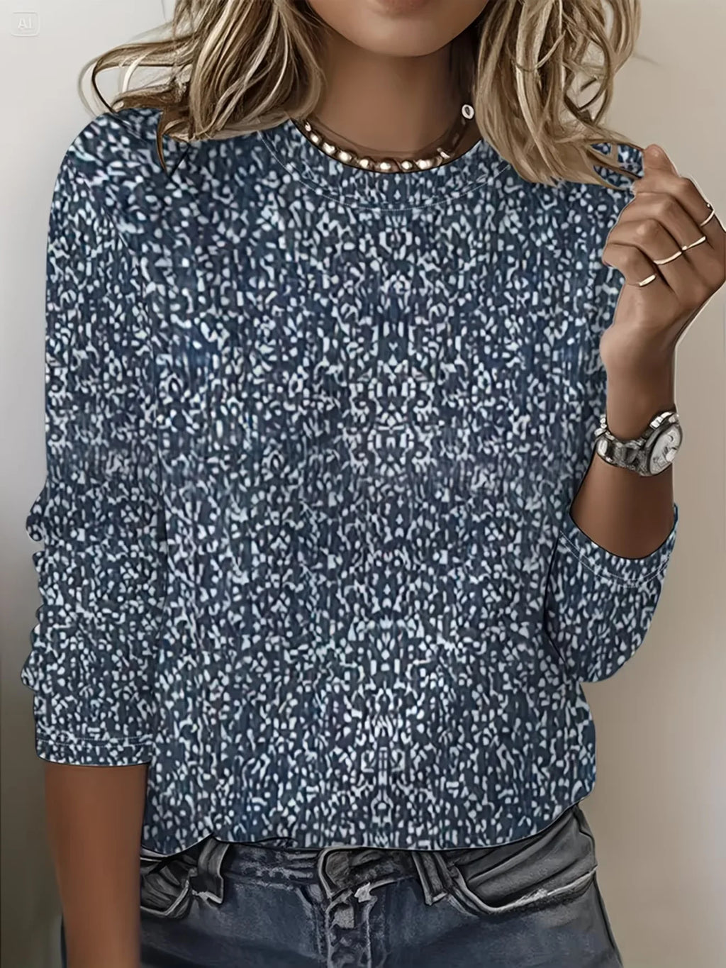Women's Long Sleeve T-shirt Spring/Fall Purplish Blue Abstract Printing Jersey Crew Neck Daily Going Out Casual Top