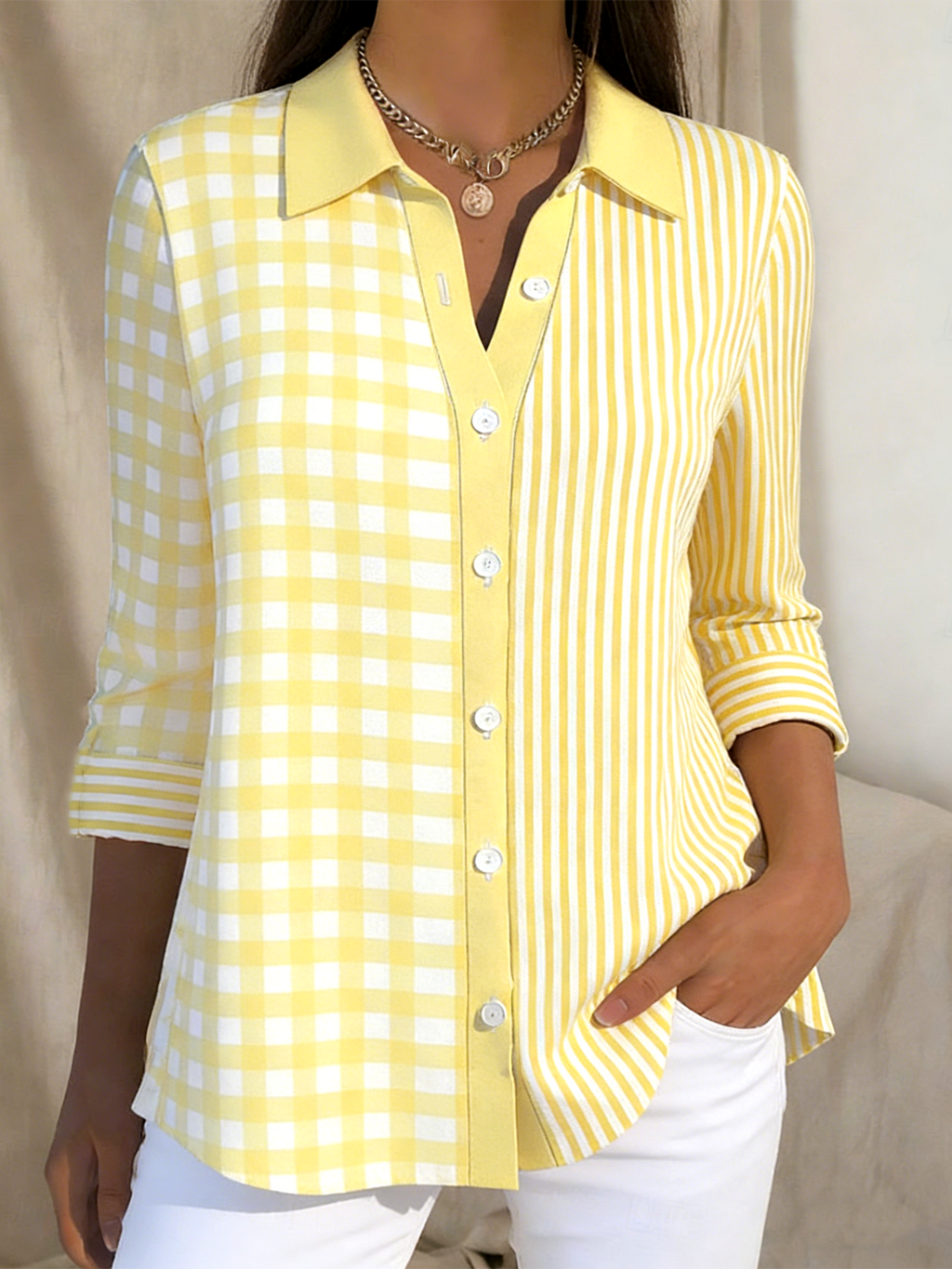 Vintage Shirt Collar Loose Geometric Shirt