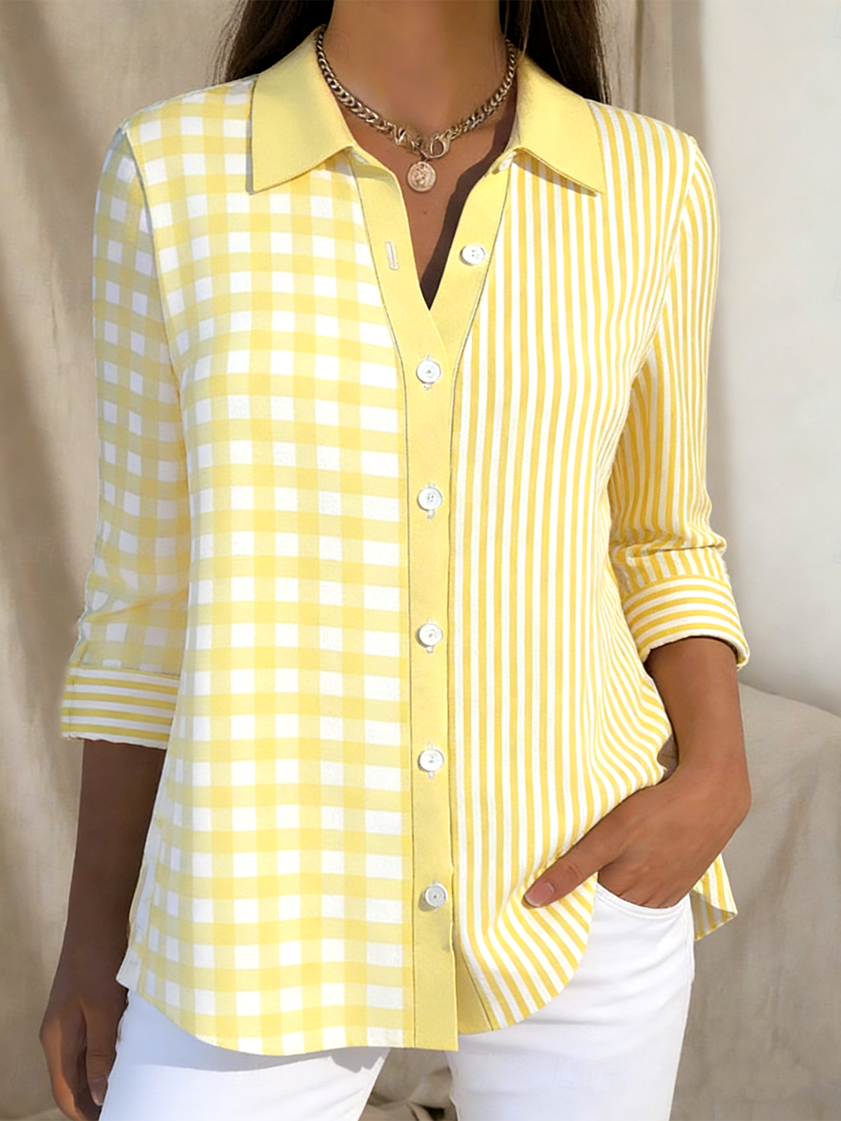 Vintage Shirt Collar Loose Geometric Shirt