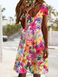 Women's Floral Print Casual V-Neck Short Sleeve Dress