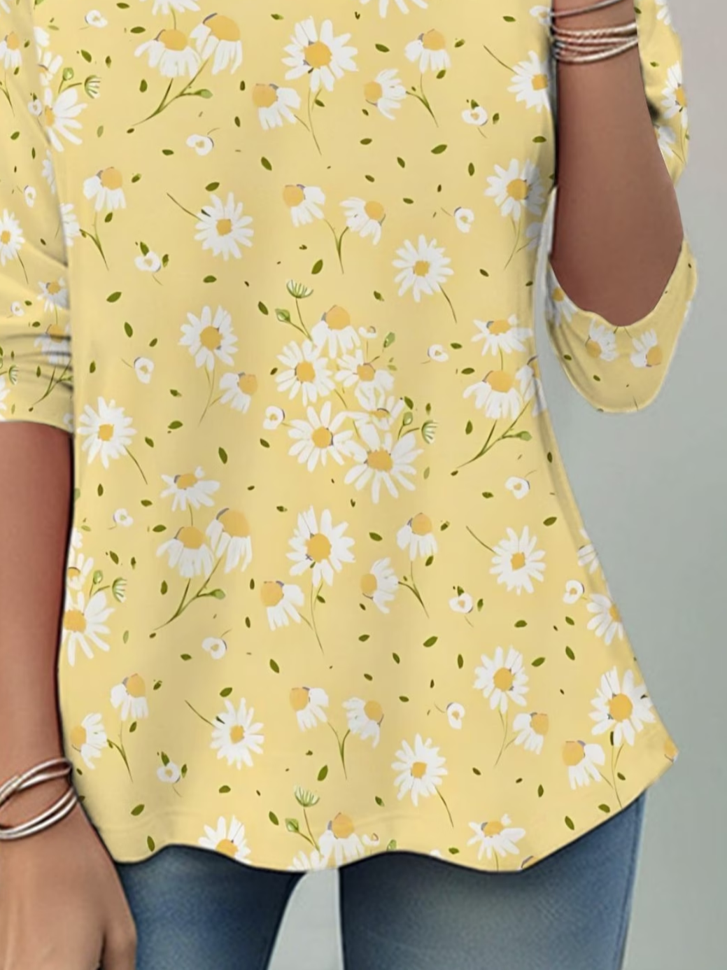 Women's Long Sleeve T-shirt Spring/Fall Yellow Floral Jersey Crew Neck Daily Going Out Casual Top
