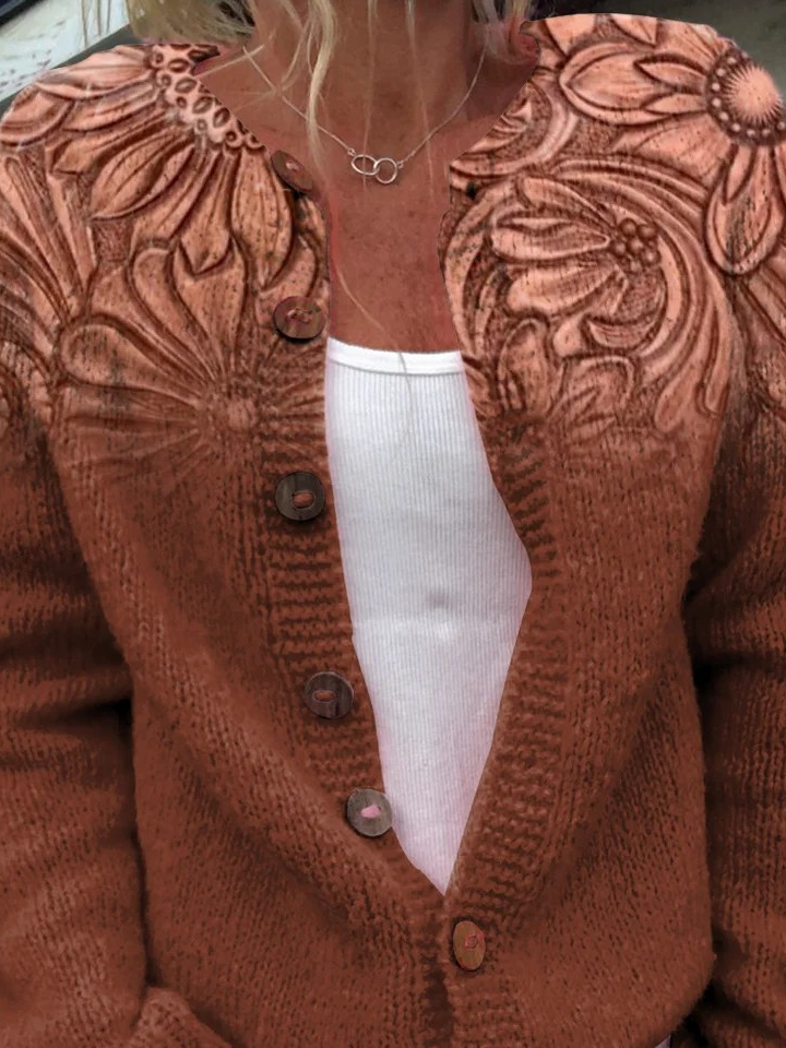 Knitted Crew Neck Gradient Pattern Peasant Cardigan