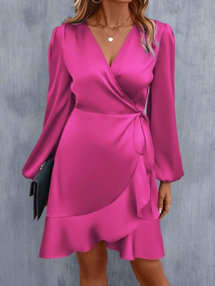 Stain Plain V Neck Long Sleeve Elegant Going Out Midi Dress