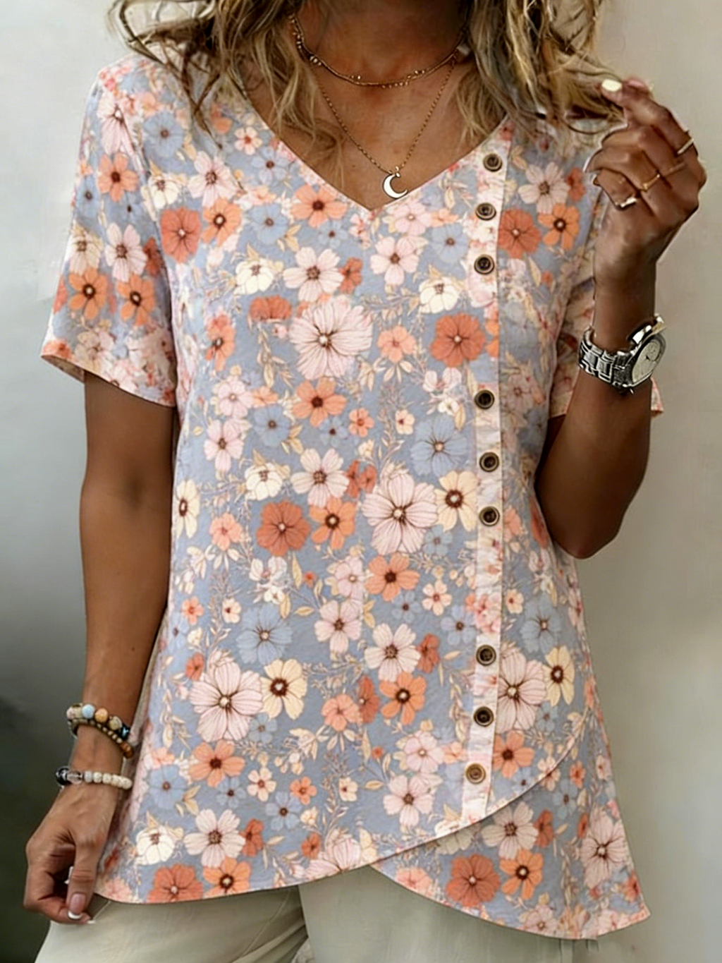 Floral Vintage V Neck Loose Shirt
