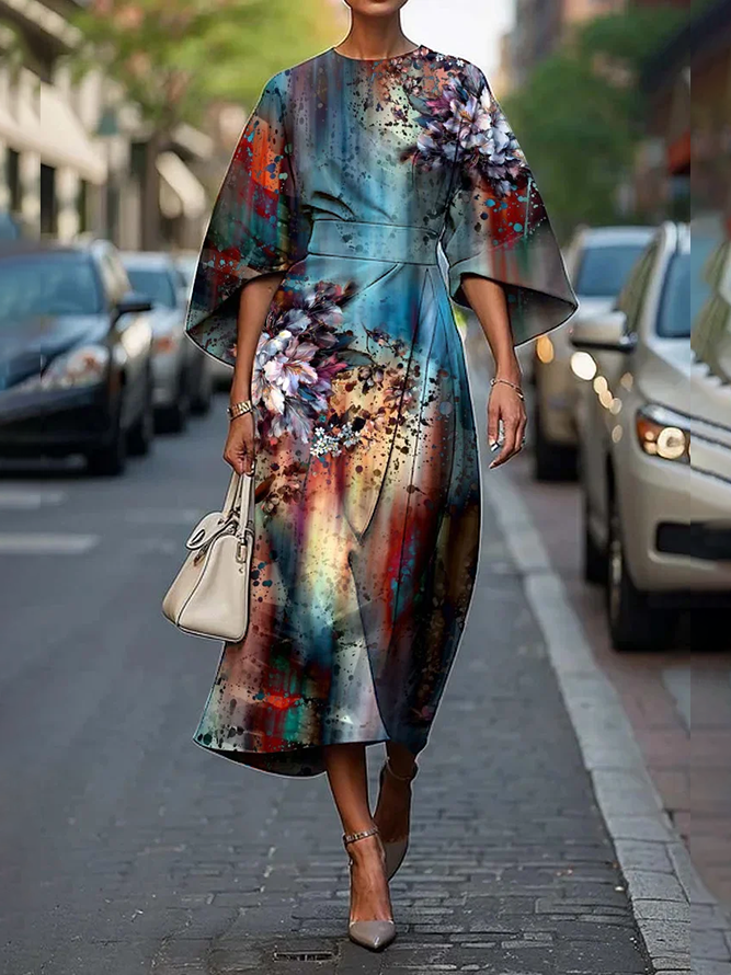 Women's Half Sleeve Summer As Picture Floral Printing Crew Neck Daily Going Out Vintage Maxi H-Line Fit & Flare Dress Dress