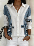 Casual Loose Faux Denim Print Graphic Shirt