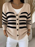 Vintage V Neck Loose Striped Cardigan