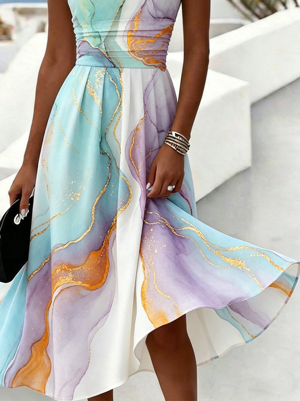 Elegant Crew Neck Gradient Pattern Regular Fit Dress With No