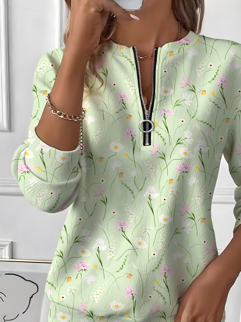 Floral Crew Neck Simple Loose Sweatshirt
