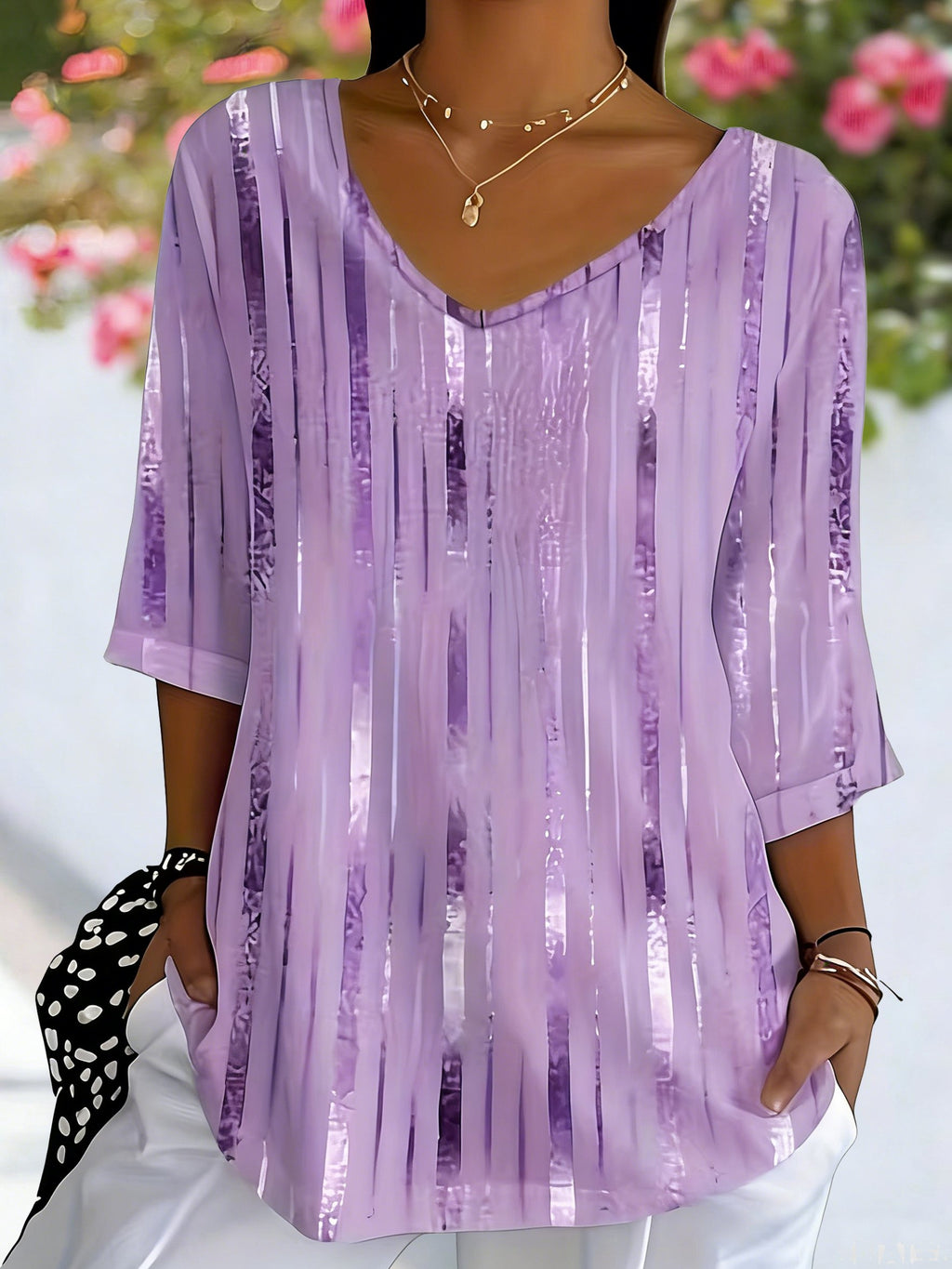 Women's Purple Abstract Print Casual T-Shirt