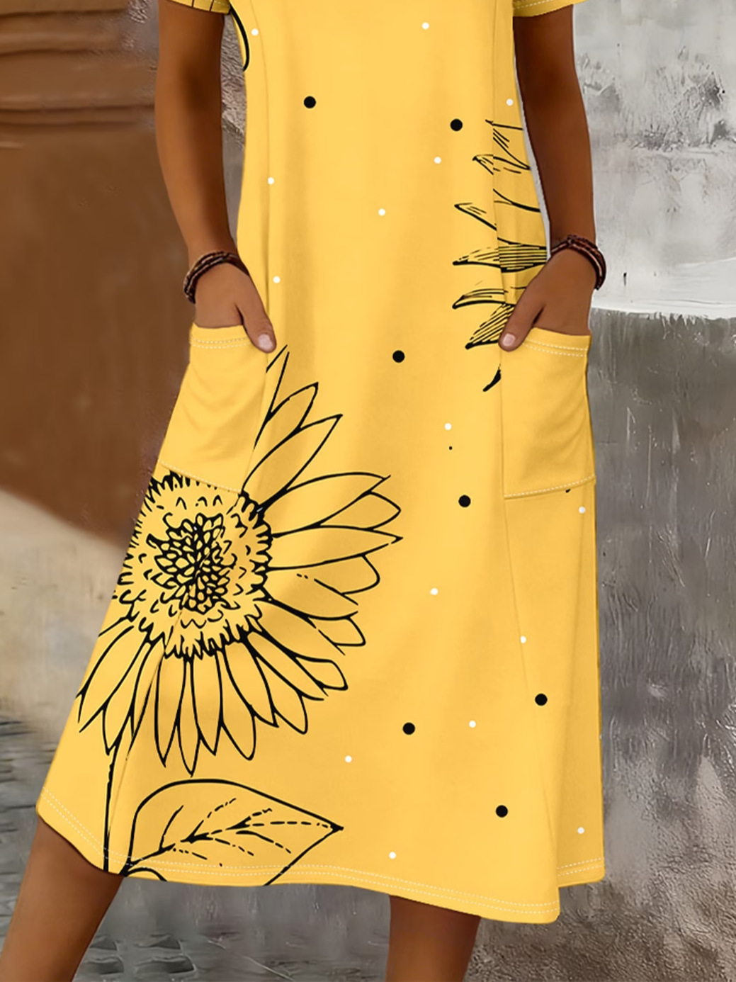 Women's Short Sleeve Summer Yellow Floral Printing Crew Neck Daily Going Out Casual Maxi H-Line T-Shirt Dress Dress