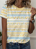 Women's Short Sleeve T-shirt Summer Yellow Floral Printing Jersey Crew Neck Daily Going Out Casual Top