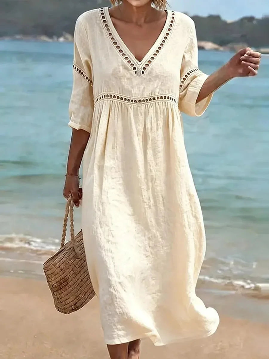 Plain Elegant V Neck Loose Dress