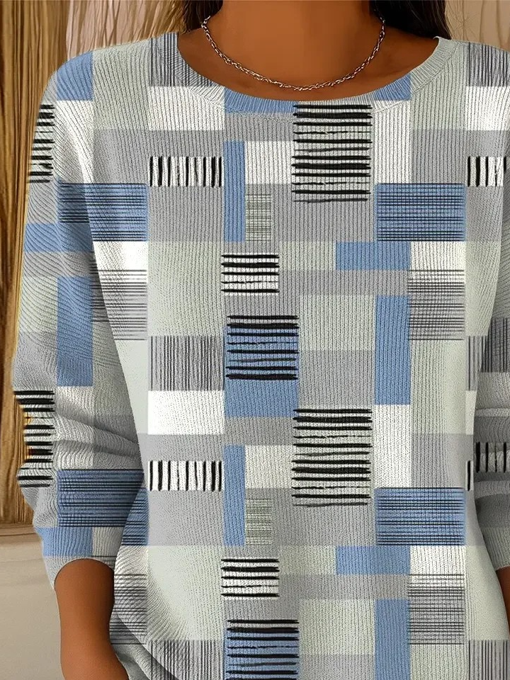 Crew Neck Multicolor Block Simple Knit Top