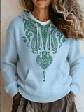 Loose Gradient Pattern Ethnic Hoodie Sweater