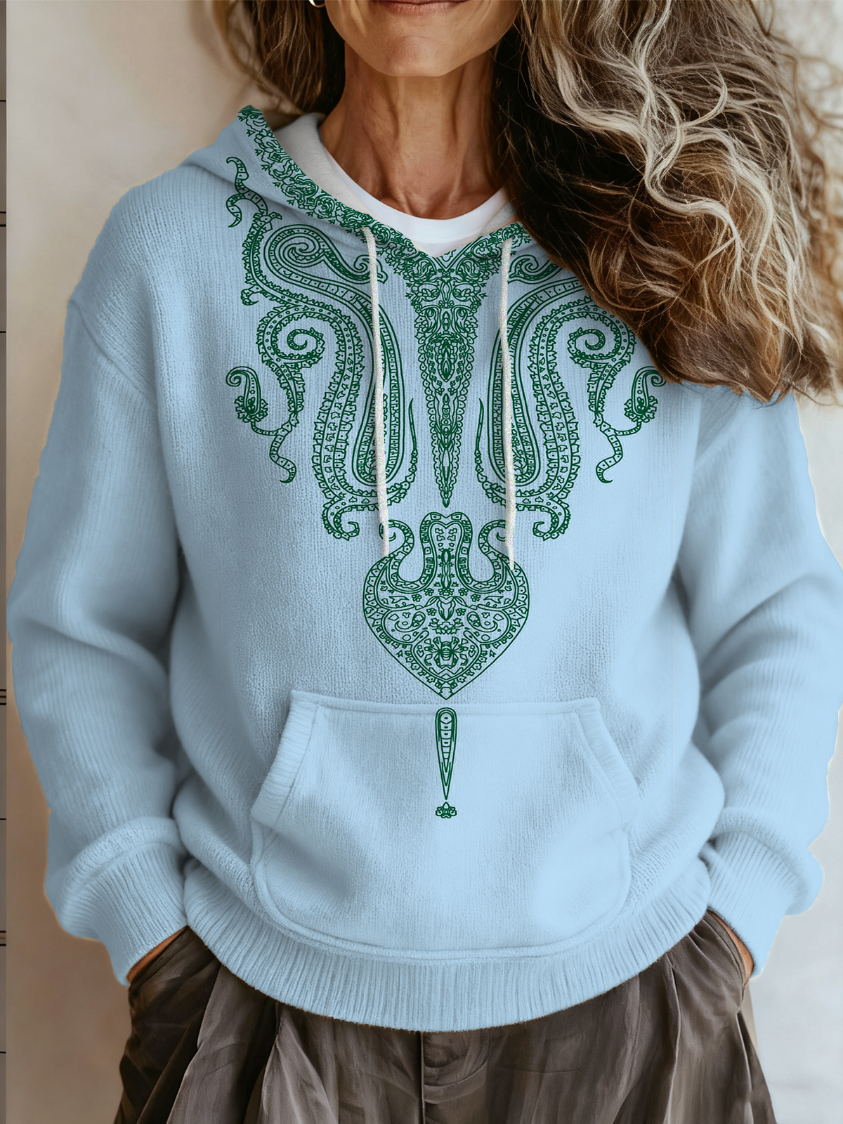 Loose Gradient Pattern Ethnic Hoodie Sweater