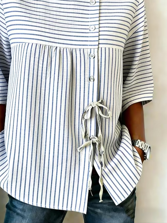 Women's Half Sleeve Shirt Summer White Striped Crew Neck Daily Going Out Vintage Top