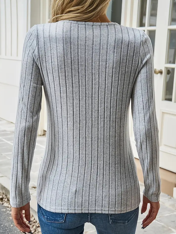 Elegant Plain V Neck Cotton-Blend T-Shirt