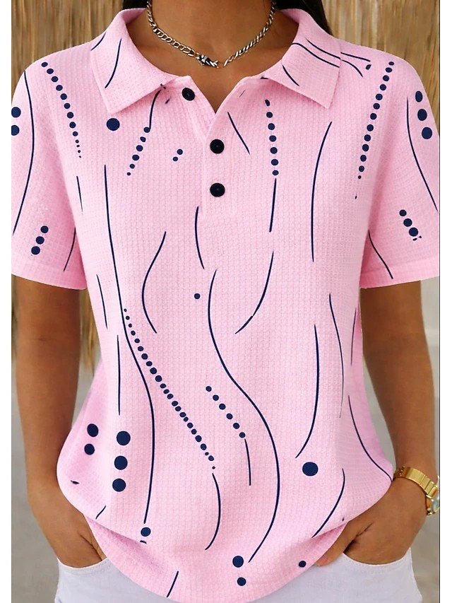 Casual Striped Loose Polo Collar T-Shirt