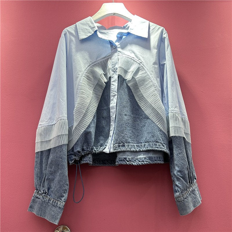 Denim Shawl Collar Loose Casual Shirt