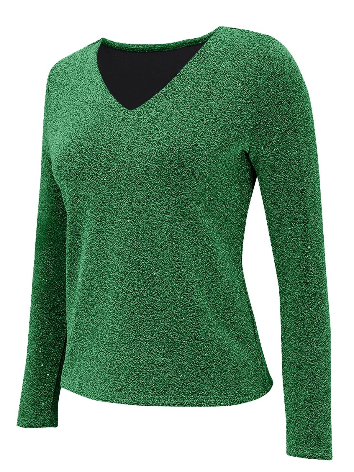 Women's Long Sleeve T-shirt Spring/Fall Silver Plain Split Joint Polyester Cotton V Neck Daily Going Out Casual Top