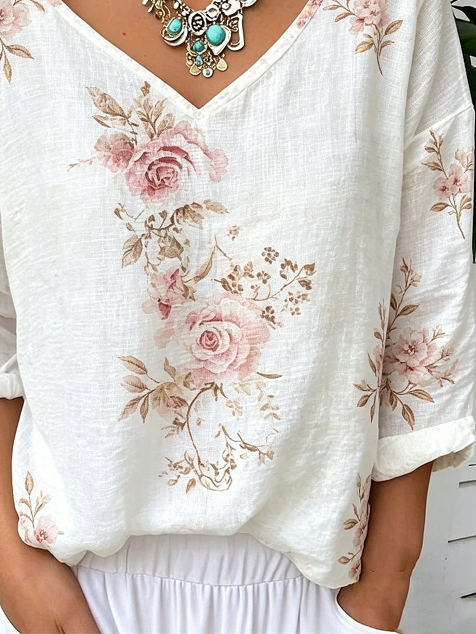 Jersey Vintage V Neck Loose T-Shirt