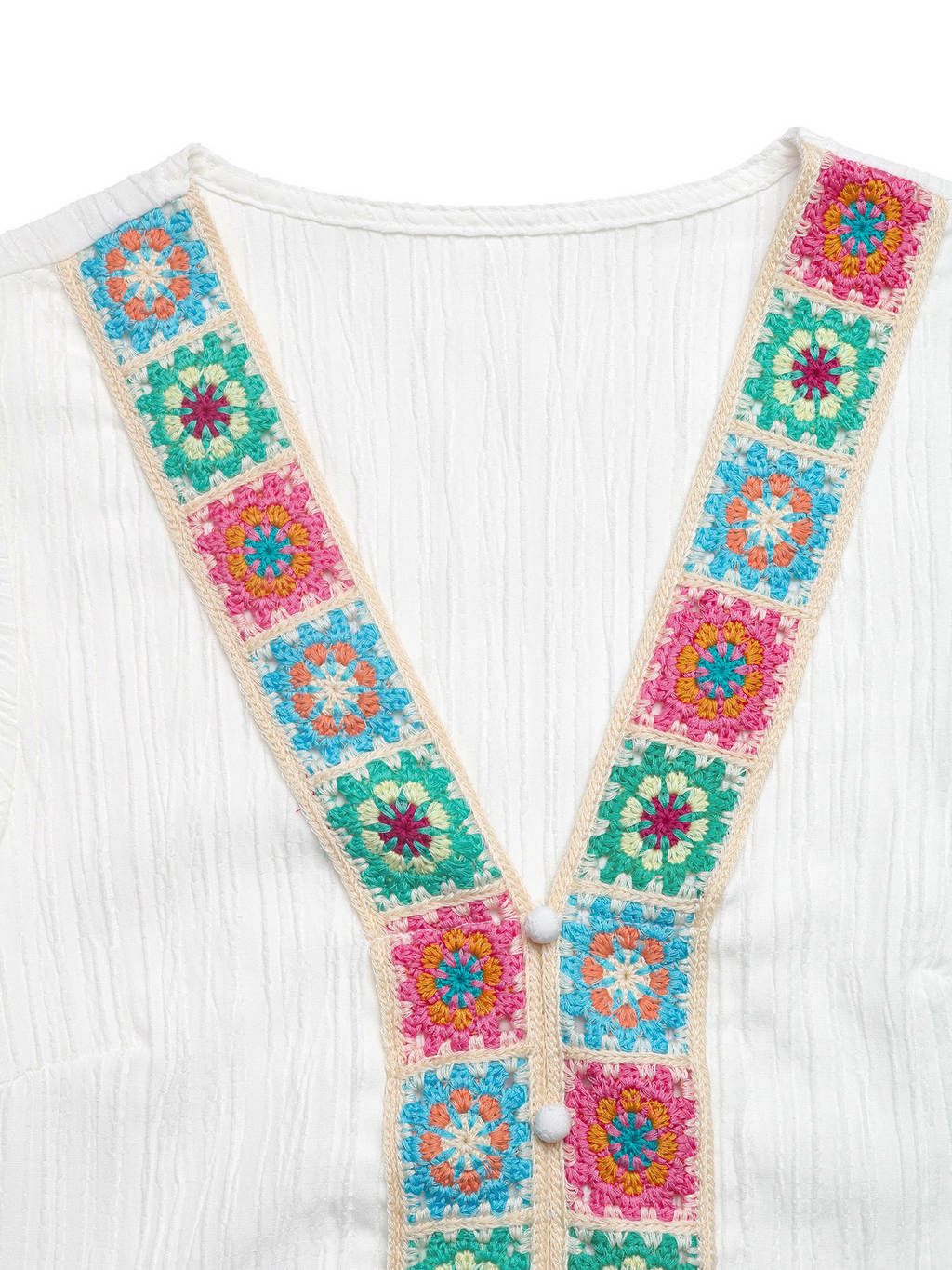 Women's Summer V Neck Texture Fabric Ethnic Style Ribbon Ruffle Sleeve Vacayion Casual Boho Top