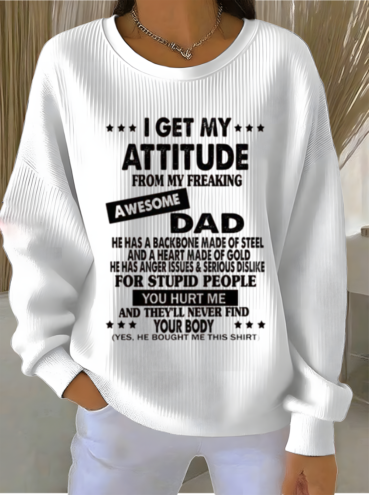 Crew Neck Letter Pattern Cotton-Blend Casual Sweatshirt