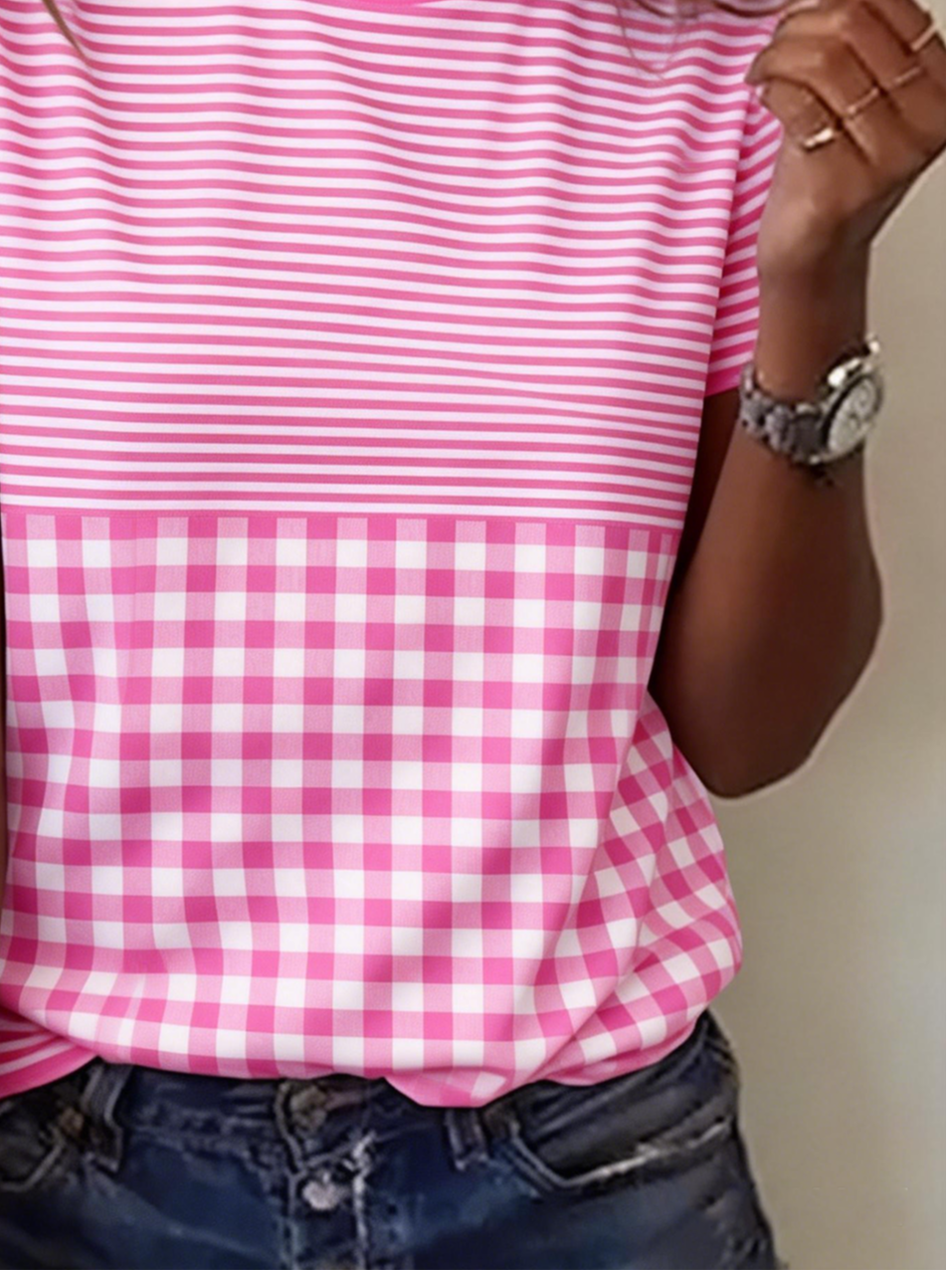 Casual Plaid Crew Neck T-Shirt
