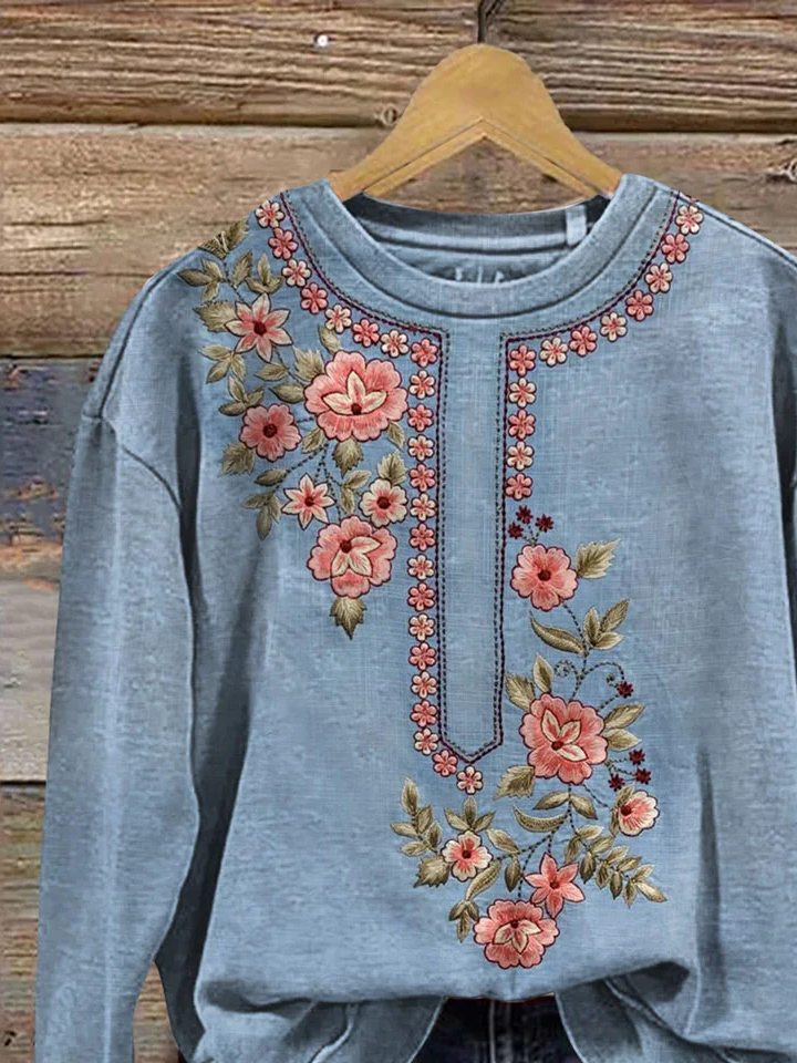 Crew Neck Printing Casual Floral Sweatshirt