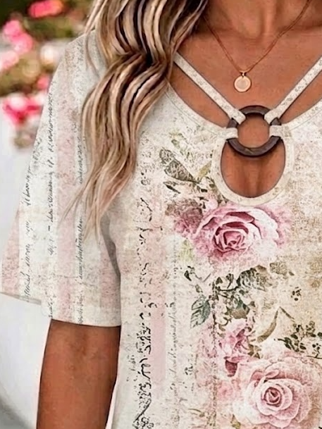 Loose Floral Casual Crew Neck T-Shirt