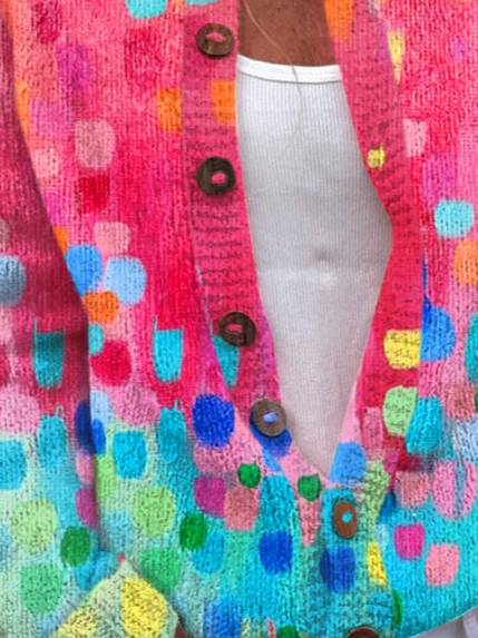 Women Casual Color Block Micro-Elasticity Daily Cardigan