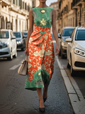 Women's Sleeveless Summer As Picture Floral Printing Crew Neck Daily Going Out Vintage Maxi H-Line Shift Dress Dress