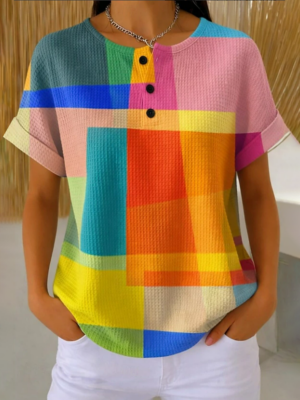 Women's Short Sleeve T-shirt Summer As Picture Abstract Printing Crew Neck Daily Going Out Vintage Top