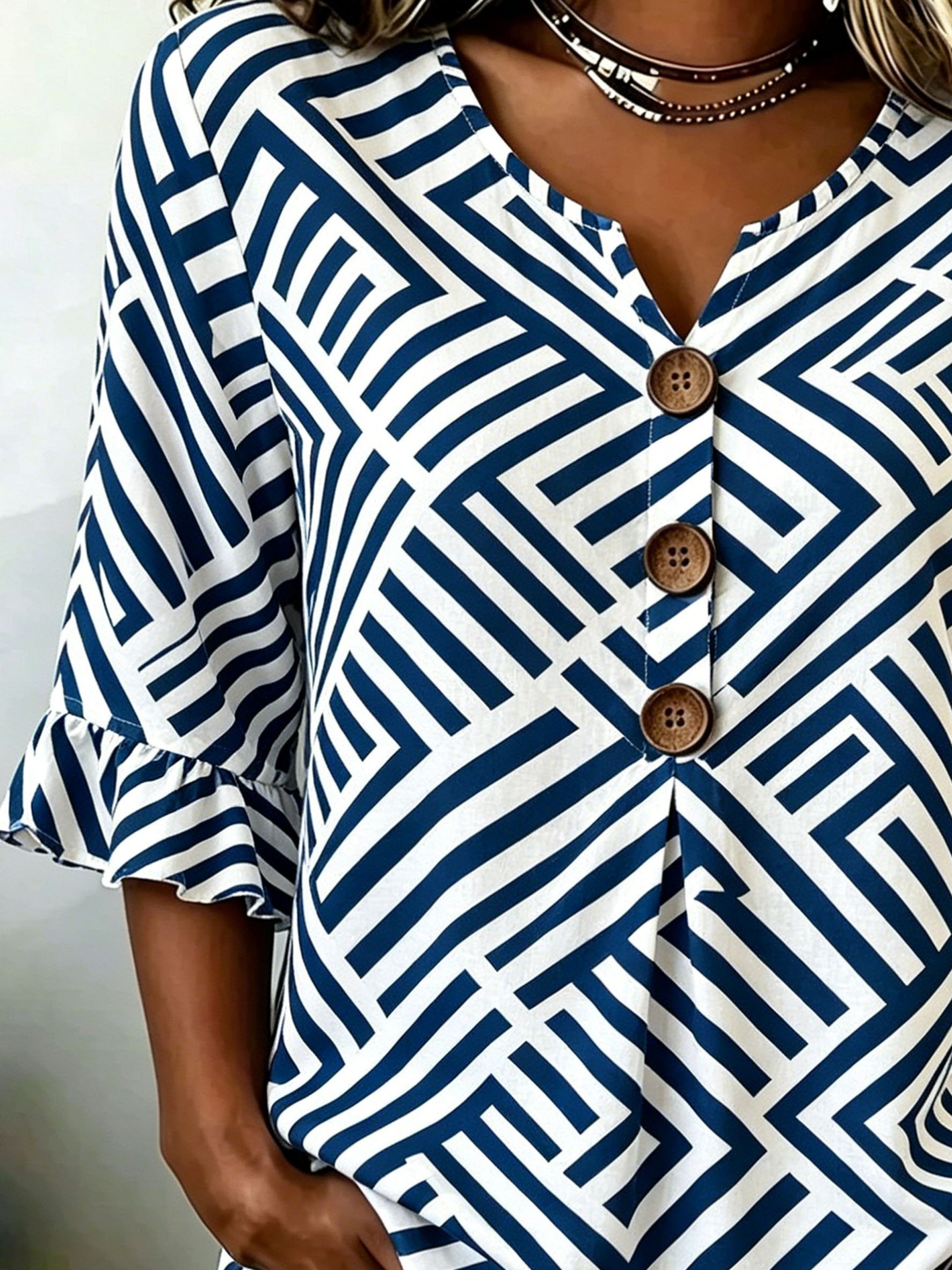 Women's Graphic Print Half Sleeve Ruffle Cuff Blouse Summer V Neck Button Daily Going Out Vintage Top