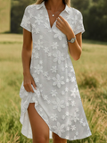 Women's Floral Print Lapel Short Sleeve Dress