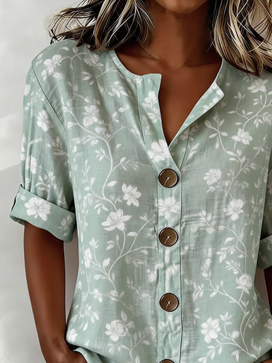 Loose Linen Blend Stand Collar Vintage Shirt