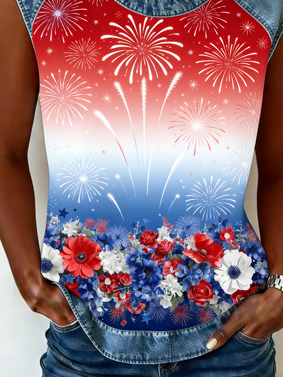 Vintage Floral Loose Crew Neck Tank Top