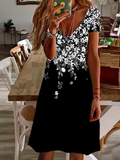 Women's Floral Spring Print Casual V Neck Short Sleeve Dress