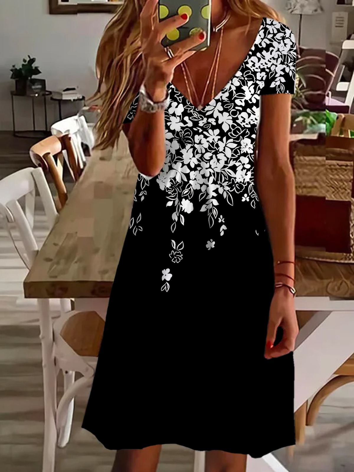 Women's Floral Spring Print Casual V Neck Short Sleeve Dress