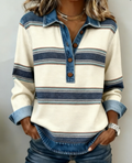 Striped Color Block Denim Casual Blouse