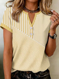 Elegant Cotton V Neck Striped T-Shirt