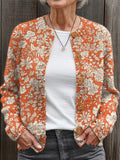 Crew Neck Vintage Loose Floral Cardigan