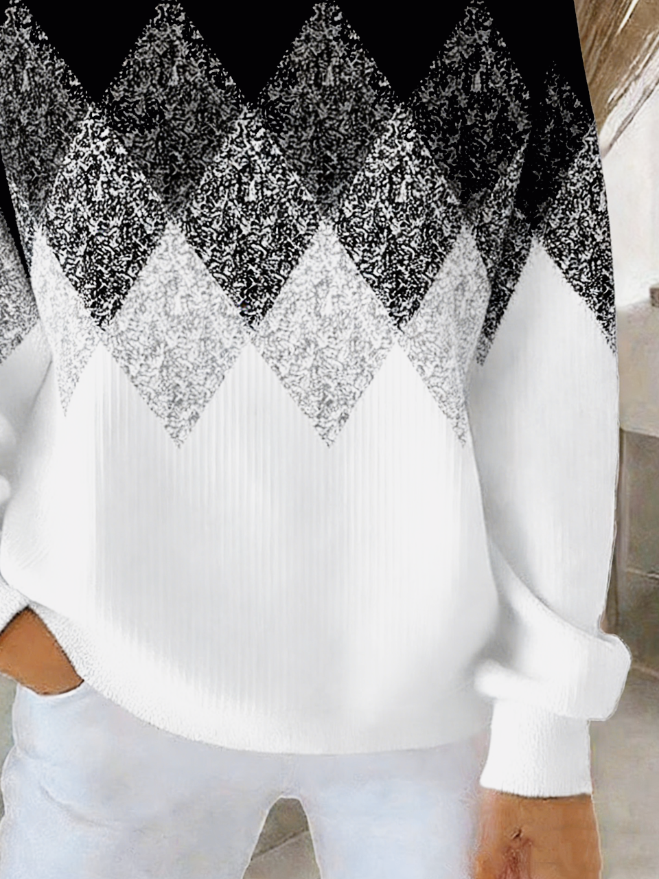 Gradient Pattern Cotton-Blend Casual Crew Neck Sweatshirt